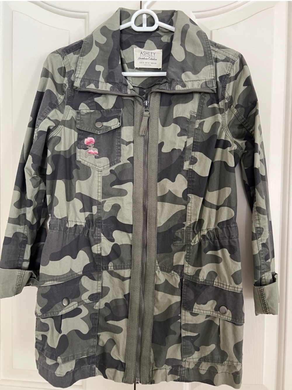 Ashley By 26 International Green Camo Utility Jacket with Pink Floral Accent S - Picture 2 of 12